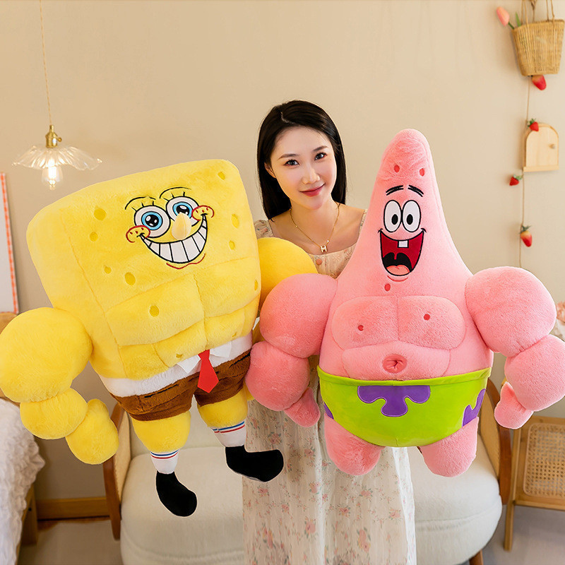 ของแท้ SpongeBob SquarePants Pie Star Fitness Expert Muscle Pie Big Star ตุ๊กตาตุ๊กตาขนาดใหญ่สาวของข