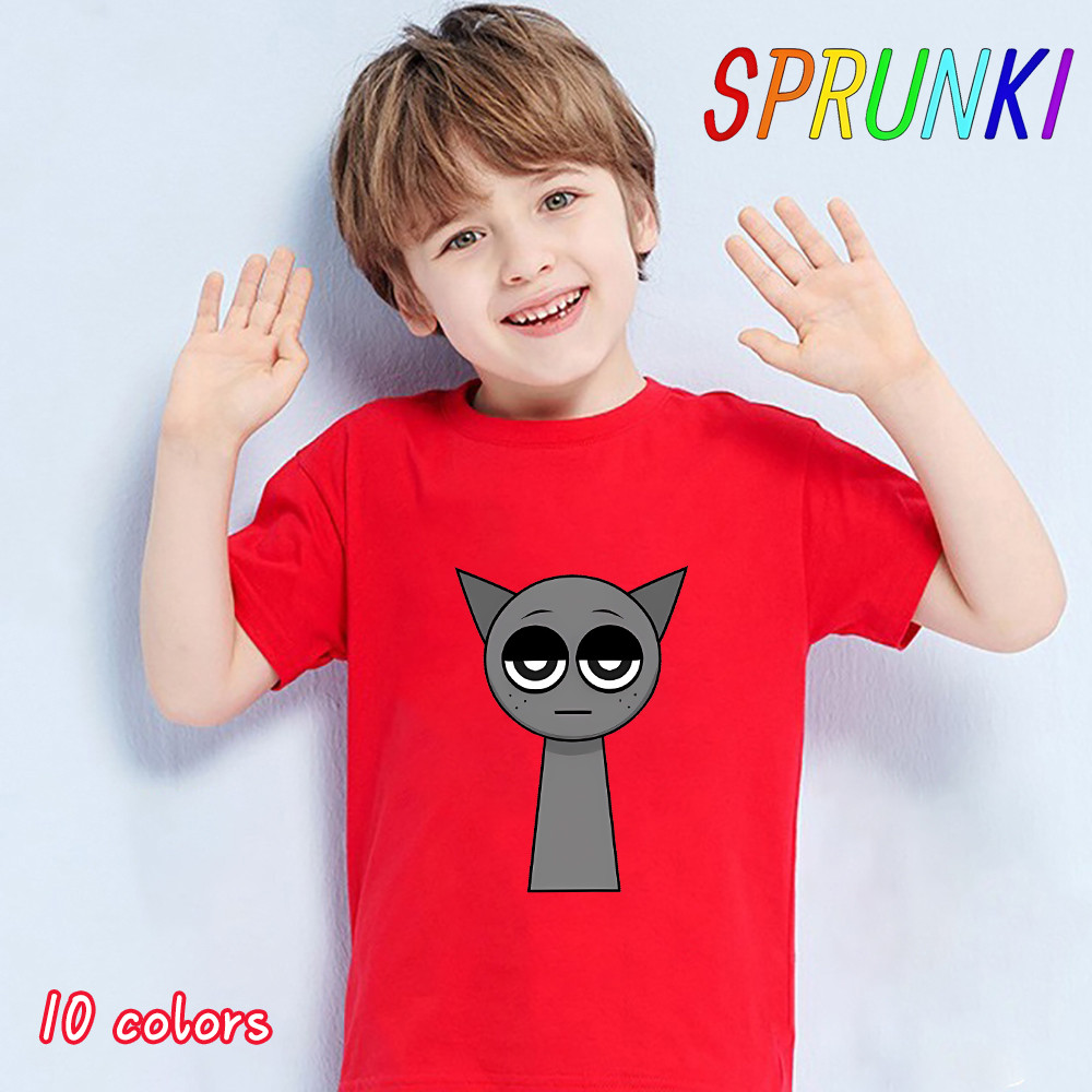 เด็กคอลูกเรือเสื้อยืด Incredibox Sprunki การ์ตูนพิมพ์ชายหญิงแขนสั้นเด็กเสื้อลําลอง