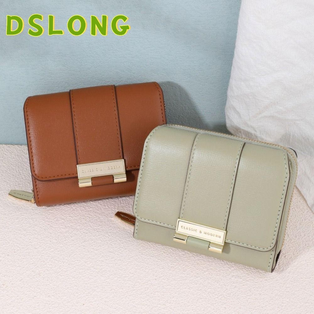 DSLONG กระเป๋าสตางค์ใบสั้นหนังเทียมสีทึบ ขนาดเล็ก มีซิป สำหรับผู้หญิง ทันสมัย ​​และระดับไฮเอนด์