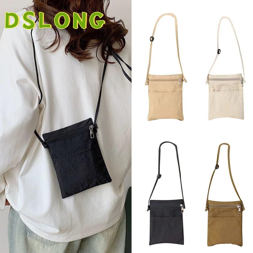 DSLONG กระเป๋าโทรศัพท์มือถือ,กระเป๋าใส่โทรศัพท์ผ้าไนลอนสายบาง,กระเป๋าสะพายข้างสีทึบน้ําหนักเบาผู้หญิง