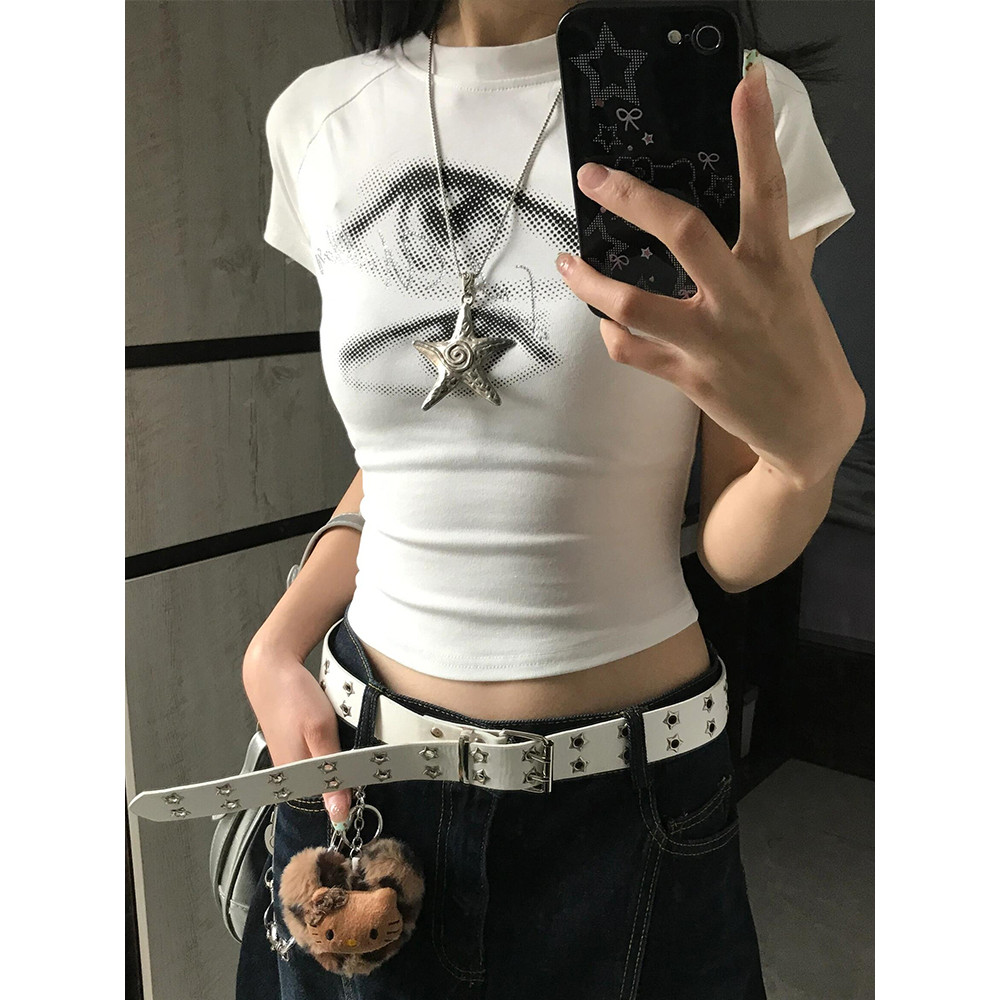COD✅ (จัดส่งในกรุงเทพฯ) MAO Shop เสื้อยืดแขนสั้น American Spice Girl ใหม่บางและบาง เสื้อสั้นพิมพ์ลายเรียบง่ายและเก๋ไก๋