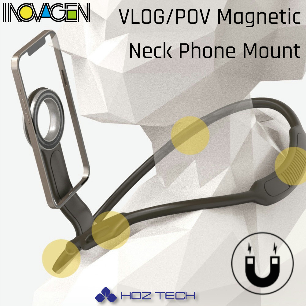 Inovagen ที่วางโทรศัพท์คอแม่เหล็กพร้อมสายรัดนิรภัย POV แบบแฮนด์ฟรี,ที่วางเซลฟี่แบบ Vlogging & Secure