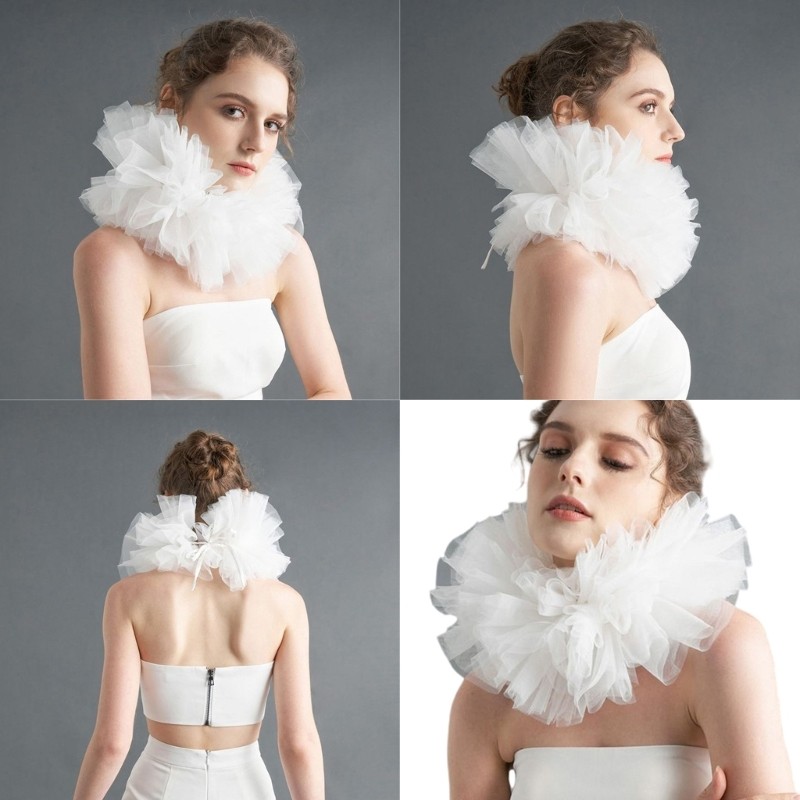 SPT* ผู้หญิง Multilayer ตาข่ายเท็จ Collar Clown Choker คอ Ruff สําหรับ Party Gatherings