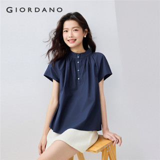 GIORDANO WOMEN Mandarin collar short raglan sleeve cotton bl…