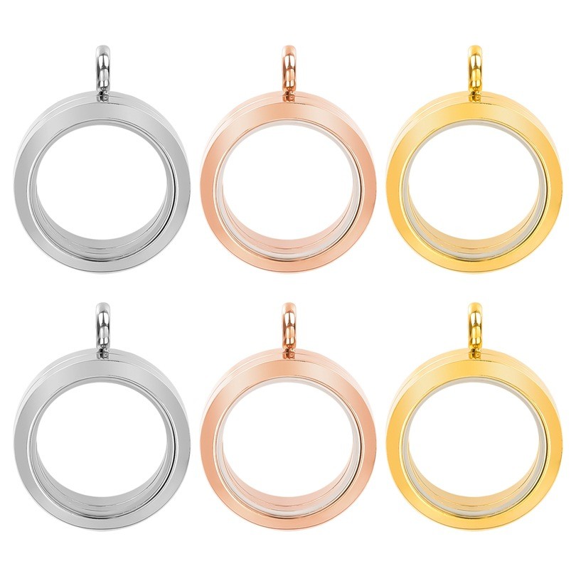 304 สแตนเลสแก้วเฟสกล่องจี้สร้อยคอ