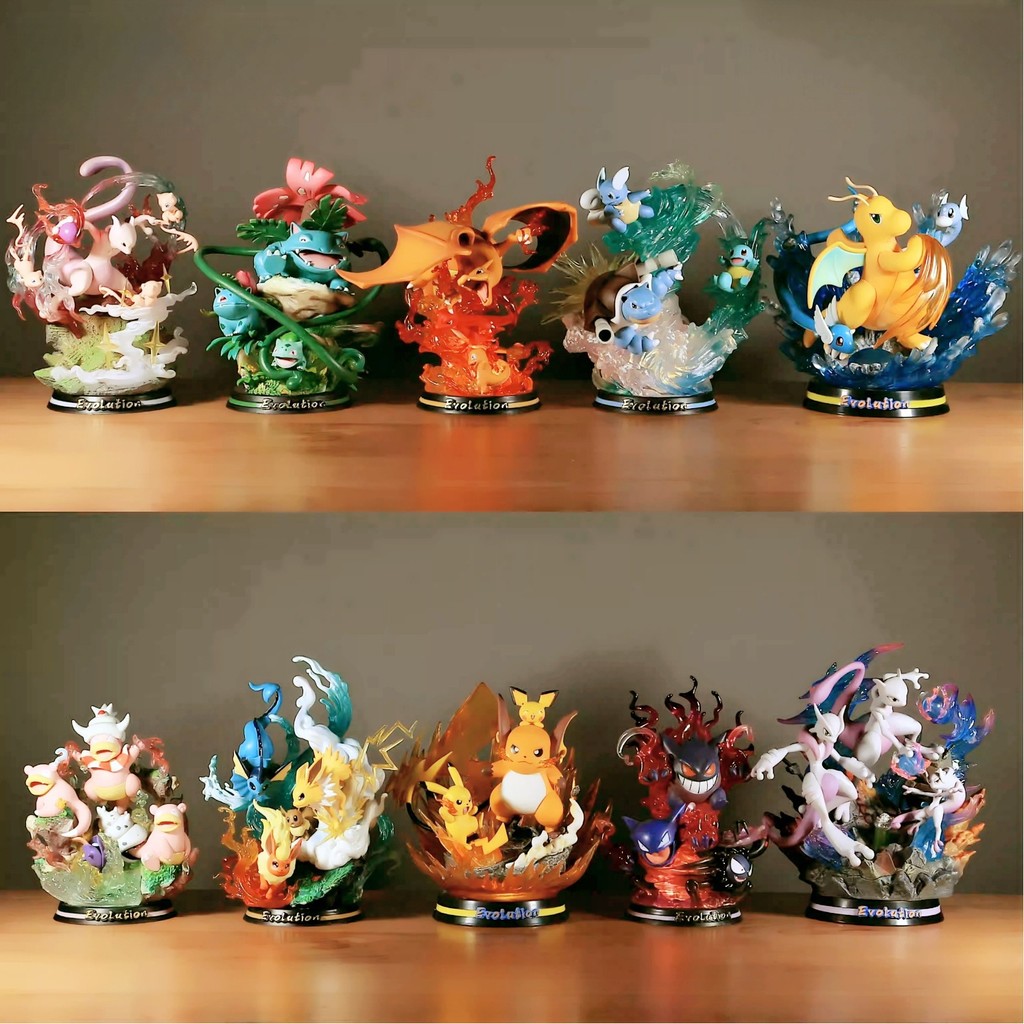 EGG GK Pokemon Evolution Mewtwo Gengar Greninja รูปปั้นของเล่น LED