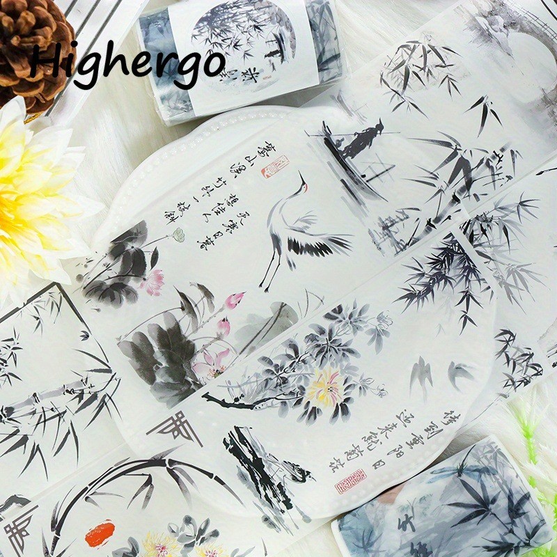 2 เมตร/ม้วน Matte PET เทปจีนภาพวาดหมึก Washi Masking เทปตกแต่งกาวสติกเกอร์สําหรับ Planner Scrapbooking Collage วัสดุ 100 ซม.ห่วง