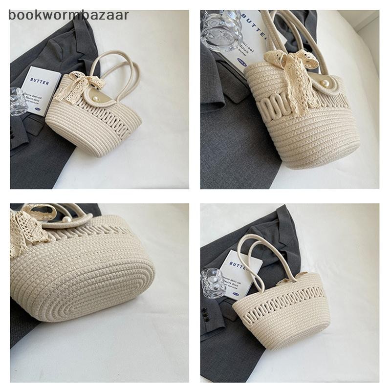 [BOK] เชือกฝ้ายทอกระเป๋าถือสาว Handmade Desktop Storage ตะกร้าเครื่องสําอาง Organizert กล่องตะกร้าปิคนิค [TH]