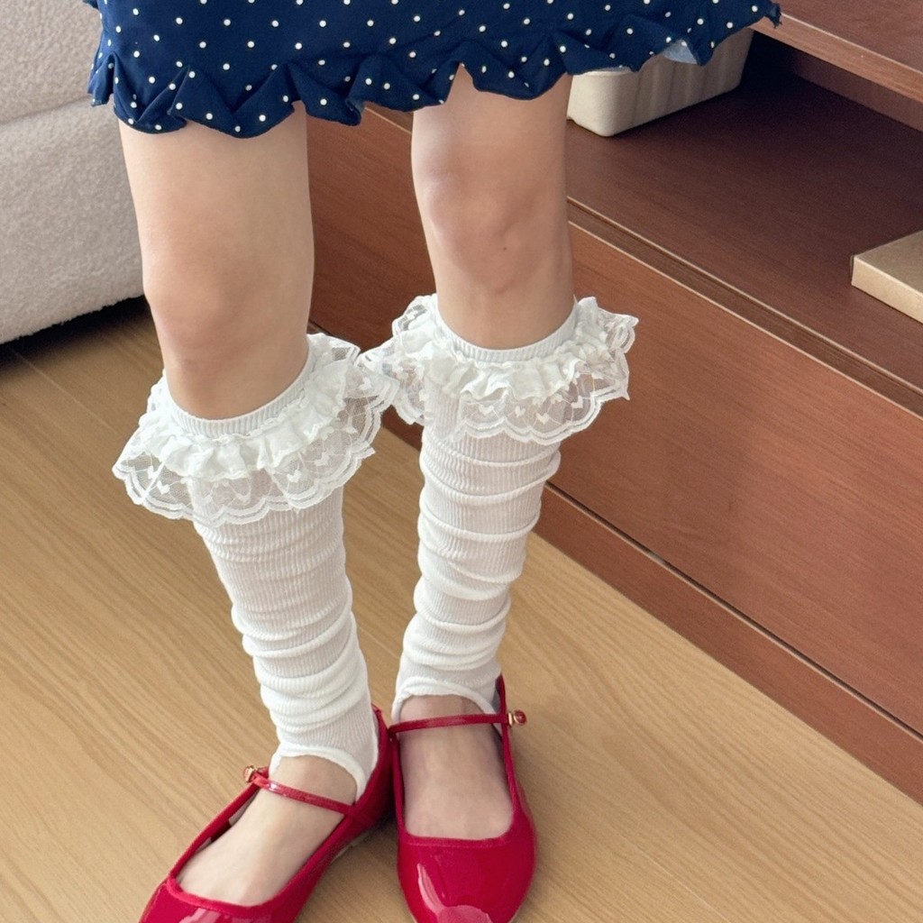 Ioulor ins สไตล์บัลเล่ต์ลูกไม้ Trim สีทึบบาง Breathable ไม่มีกระดูกสบาย Toeless ถุงเท้ายาวถึงเข่าผู้หญิง