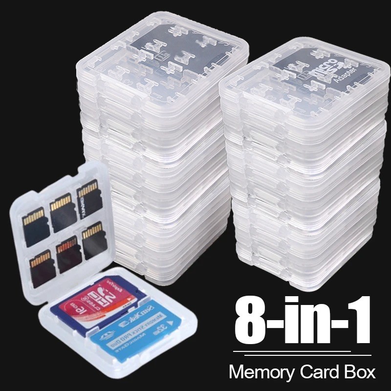 8 ใน 1 โปร่งใสป้องกันกล่องสําหรับ SD การ์ดหน่วยความจําซิมการ์ดอะแดปเตอร์การจัดเก็บกรณีแบบพกพามินิล้างฝาครอบป้องกัน