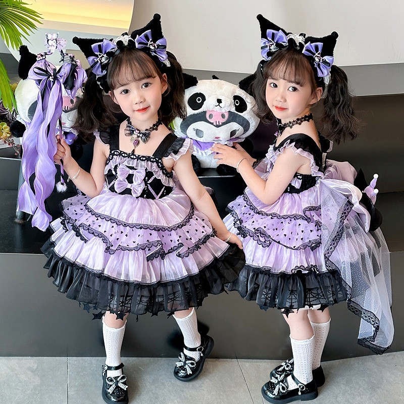 ชุด Lolita Kuromi แขนสั้นสำหรับวันหยุดฤดูร้อน ออกแบบเหมือนเจ้าหญิงและตัวละครCosplay