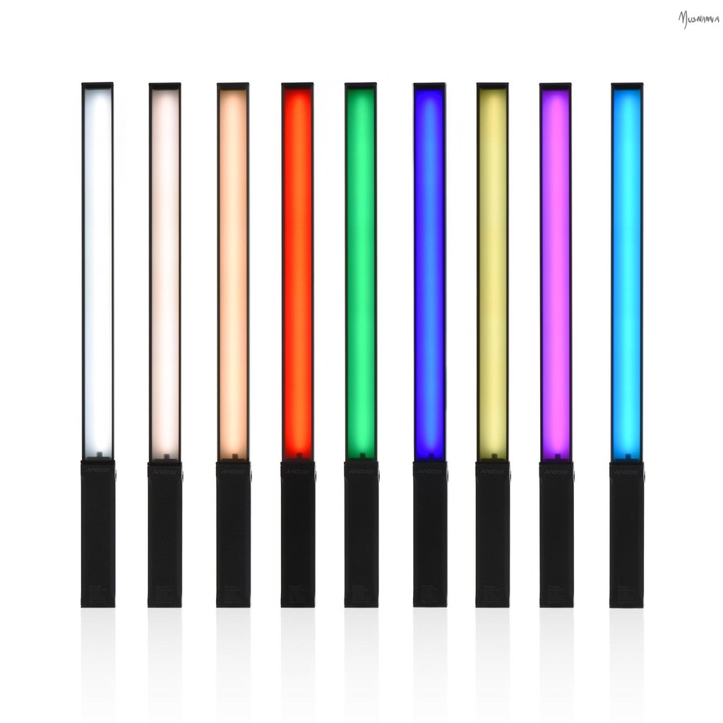 Andoer แบบพกพา RGB มือถือ LED Video Light Wand 10W 9 สี CRI95 + 3200K-5600K 0-100% 12 ระดับ Di การถ่