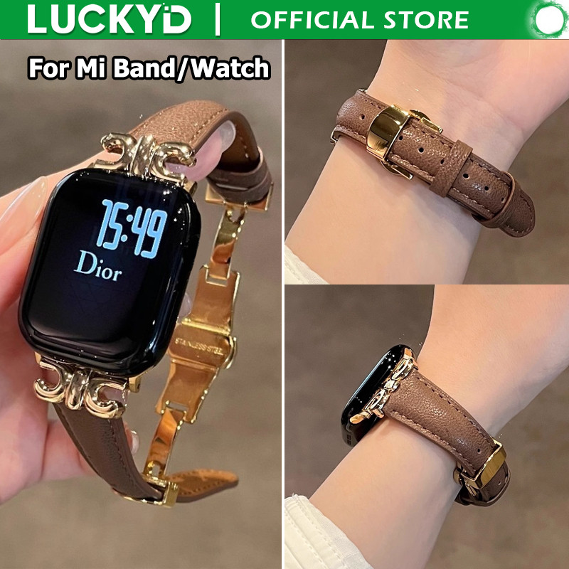 Luckyd 22 มม.หัวเข็มขัดโลหะของแท้สายรัดข้อมือหนังนุ่มสําหรับ Xiaomi นาฬิกา S4 S3 S2 S1/Redmi 5 3 Active Lite,ใหม่โลหะสมาร์ทนาฬิกาสร้อยข้อมือสําหรับ Mi Band 9Pro 8Pro/Redmi 5 4