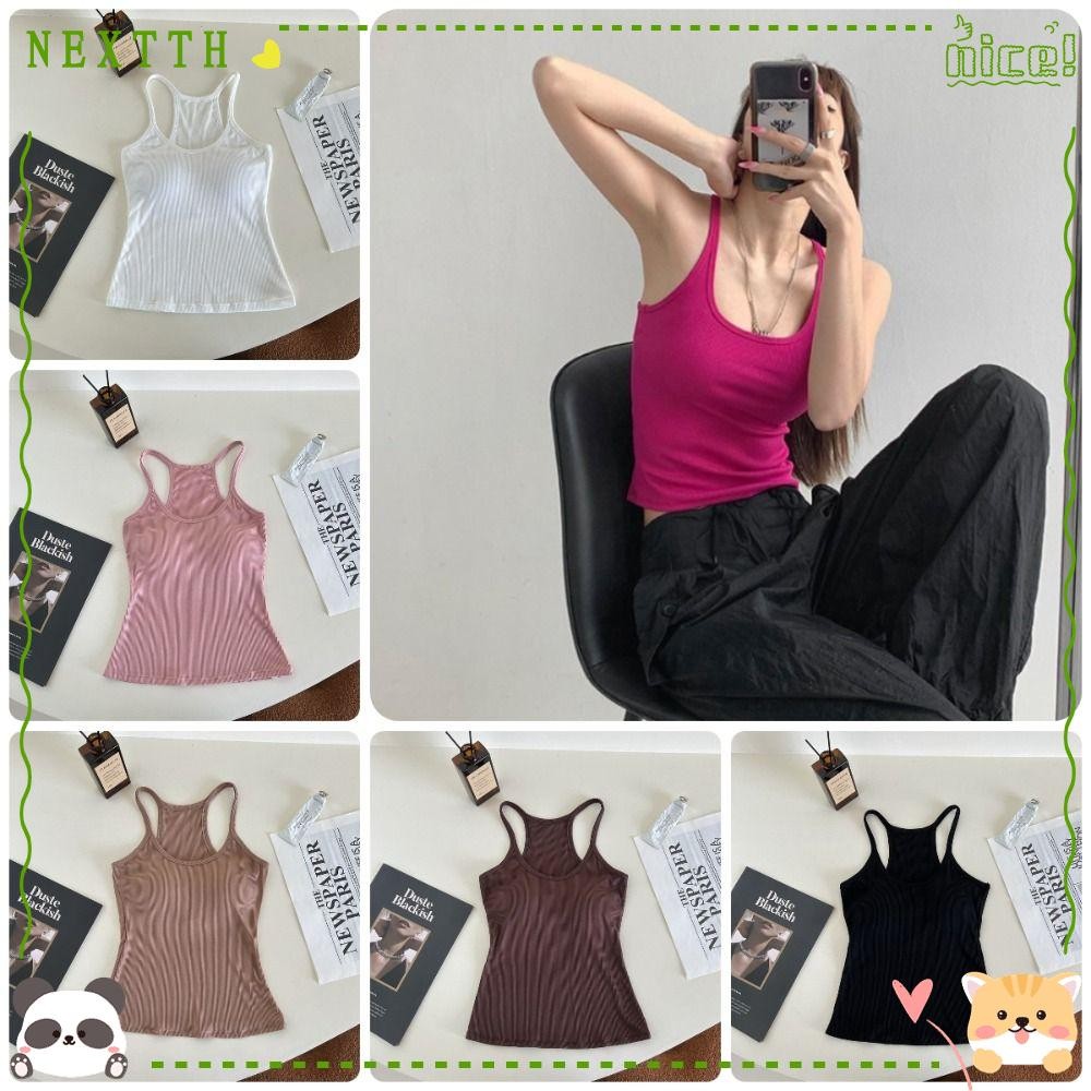 NEXTTH Crop Tops Bra, ชุดชั้นในไม่มีรอยต่อชุดชั้นใน Crop Tops, ไนลอนเสื้อกั๊กฤดูร้อน Camisole พร้อมแผ่นหน้าอก Y2k หญิง