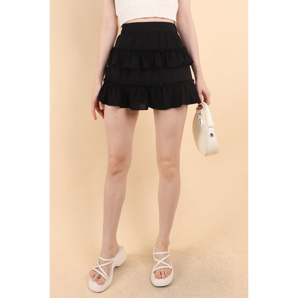 CLAIR RUFFLES SKORTS สีดํา