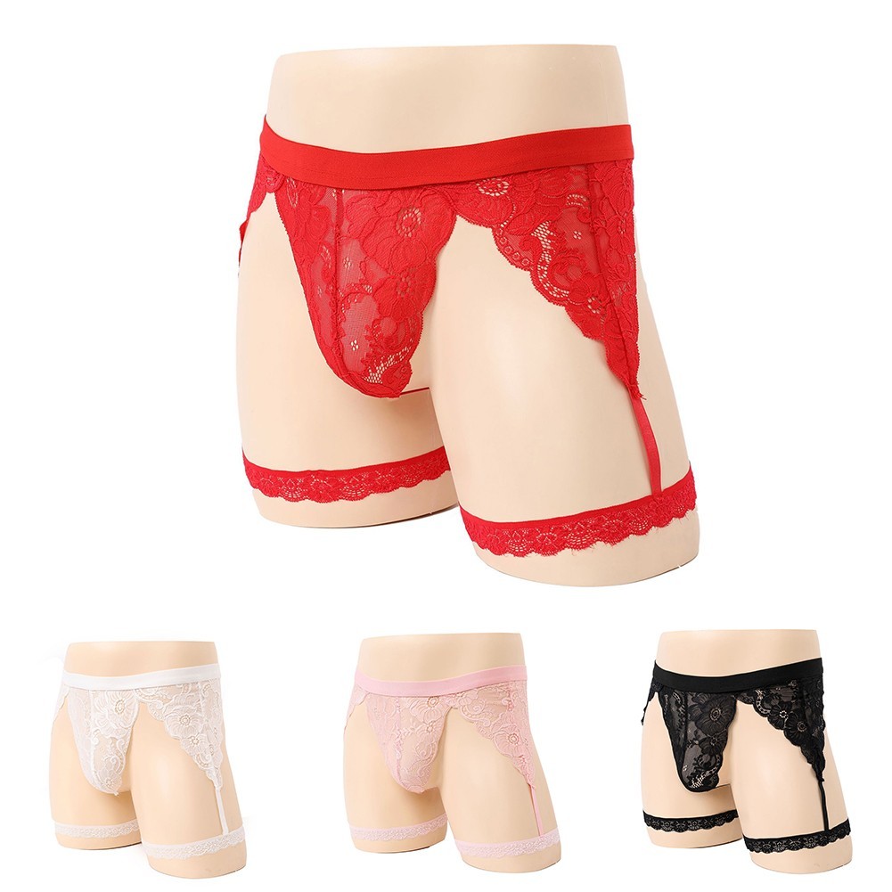 [ขายร้อน] ผู้ชายเซ็กซี่ชุดชั้นในกางเกง Sissy กระเป๋ากางเกงลูกไม้ G-String แม่บ้านชุดชั้นในทอง
