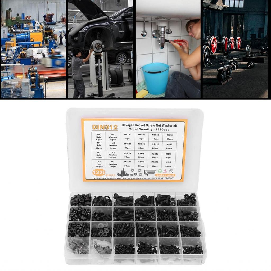 1220pcs hex socket socket screw nut washer carbon steel สีดำ m2 m3 m4 m5 พร้อม spacers สำหรับอุปกรณ์