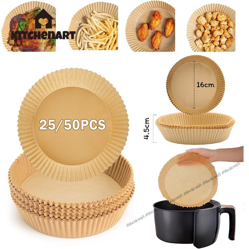 พร้อมส่ง 50 ชิ้น กระดาษรองหม้อทอดไร้น้ำมันทรงกลม แบบใช้แล้วทิ้ง สําหรับเตาอบ