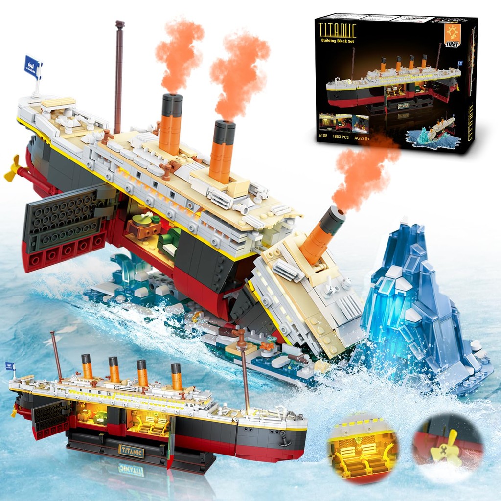 Titanic Building ชุด LED-2 in 1 Titanic เรือ Mini Block เรือรุ่น Glacier ขาตั้งจอแสดงผลของเล่นของขวัญสําหรับผู้ใหญ่ Kids10 +