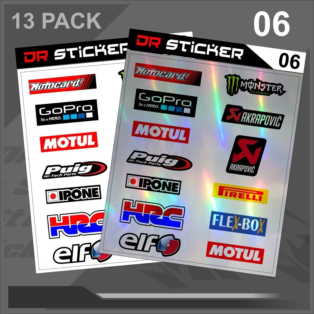 สติ๊กเกอร์แพ็ค Sponsor HRC, Elf, หมวกกันน็อค, Gopro, Motul Sticker Pack Sponsor Motor Plus Anti-Fade