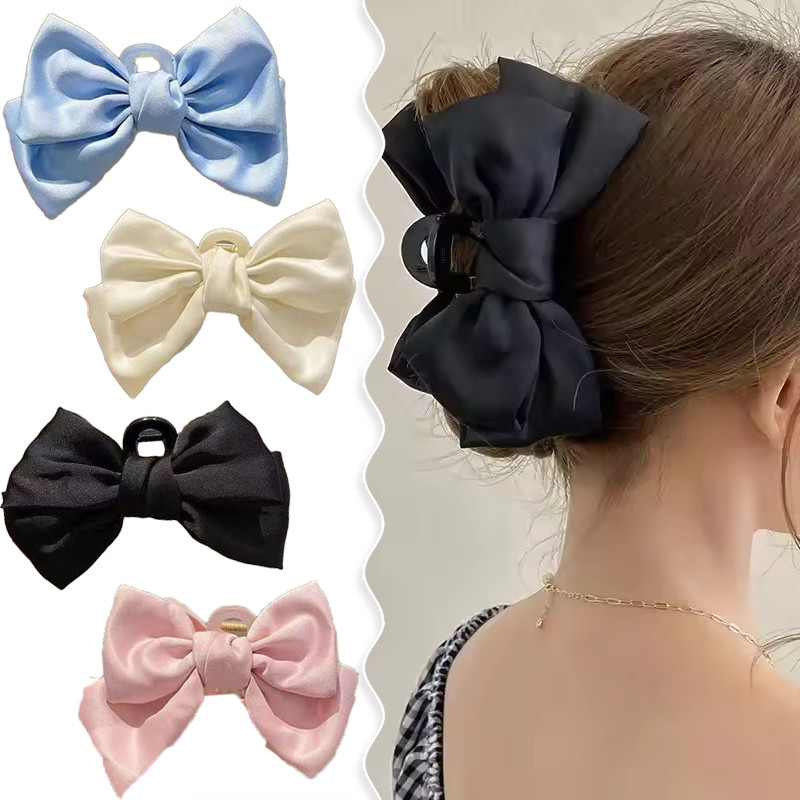 Bowknot Hair Claw ผู้หญิง Elegant ซาตินโบว์คลิปผม Vintage ซาติน Crab Hairpin สาวอุปกรณ์เสริมผม