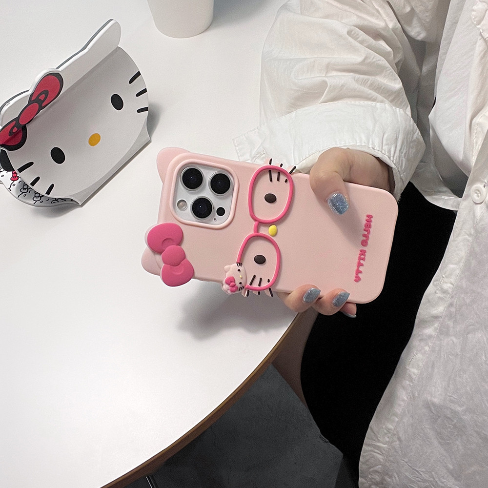 น่ารัก 3D การ์ตูนแว่นตา Hello Kitty นุ่มสําหรับ iPhone 11 12 13 Mini 14 15 16 17 Pro X XS Max 7 8 6 6S Plus XR 4S 5 5S ราคา ถูกที่สุด ดีลบีเคเค แกลเลอรีภาพที่ 5