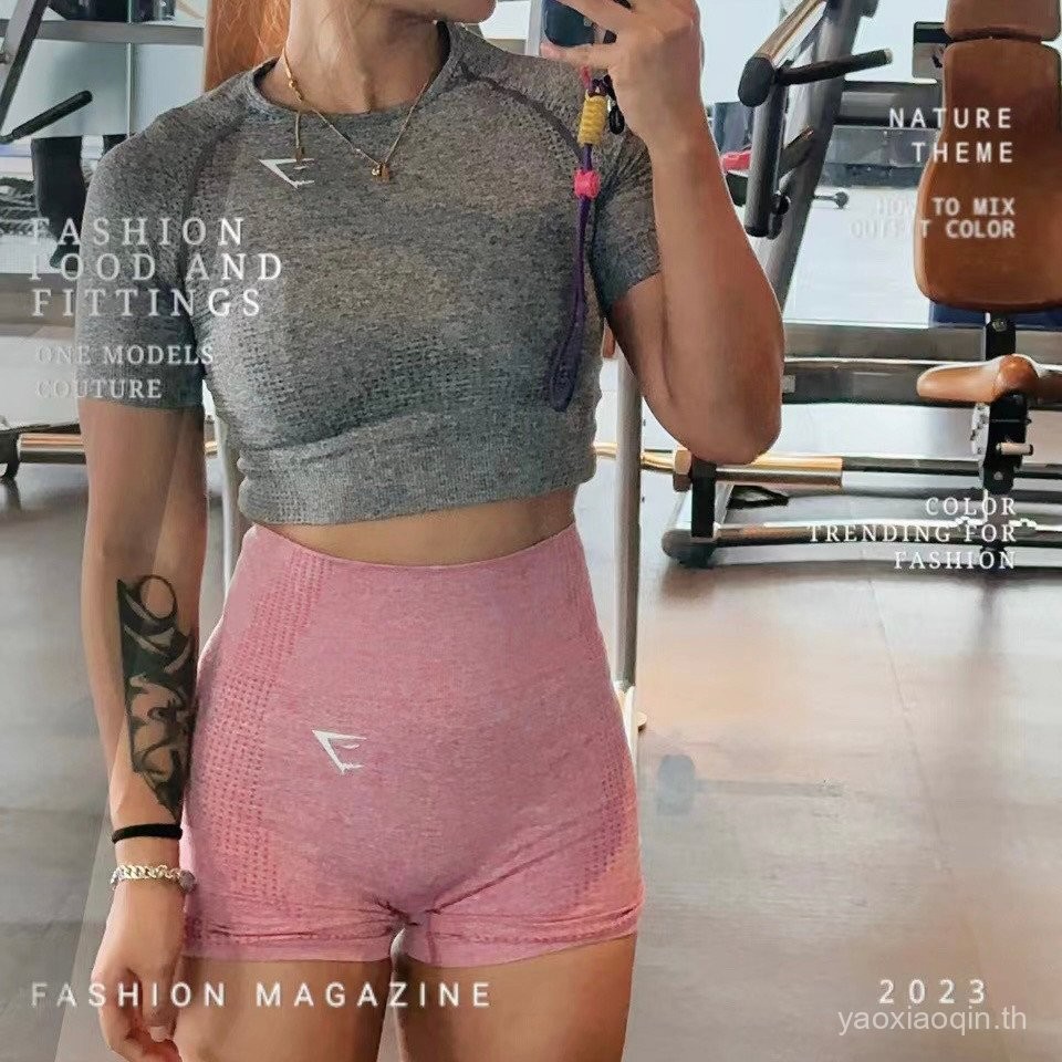 ฟิตเนส Gymshark เสื้อยืดแขนสั้นผู้หญิง เสื้อกีฬาแห้งเร็ว