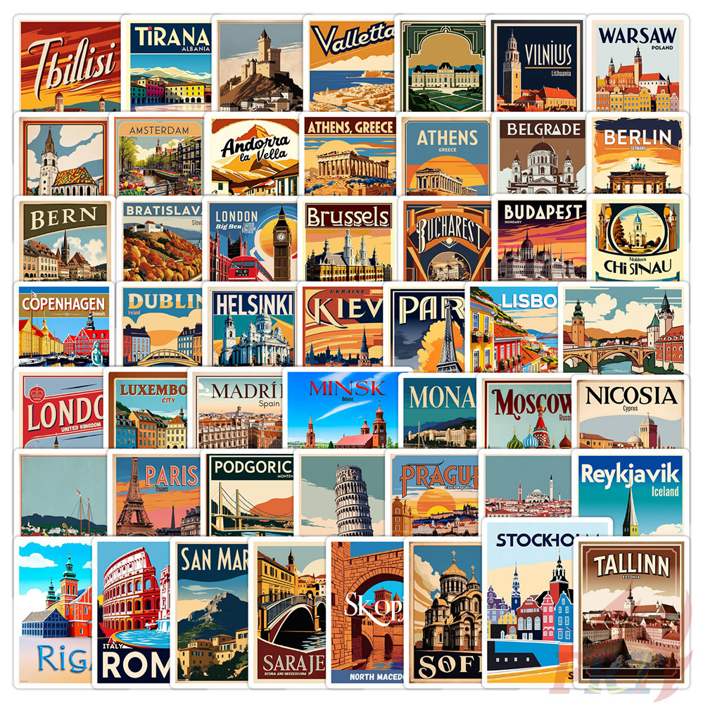 ❉ Retro Europe Travel Series 01 สติ๊กเกอร์ ❉ 50 ชิ้น/เซ็ตกันน้ํา DIY Fashion Decals สติ๊กเกอร์ Doodle