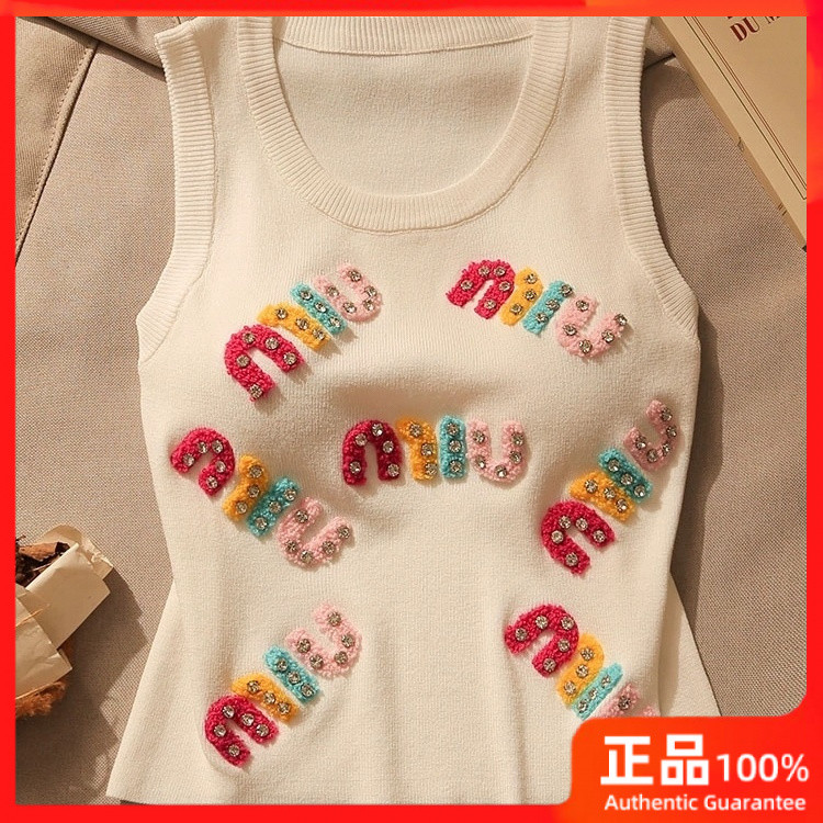 [Hmyy] จุด ~ เสื้อถักตัวอักษรออกแบบสาวฮอตเสื้อกล้ามสายเดี่ยวแขนกุดเสื้อตัวในแขนกุดเข้ารูปใส่แล้วดูผอมเพรียว