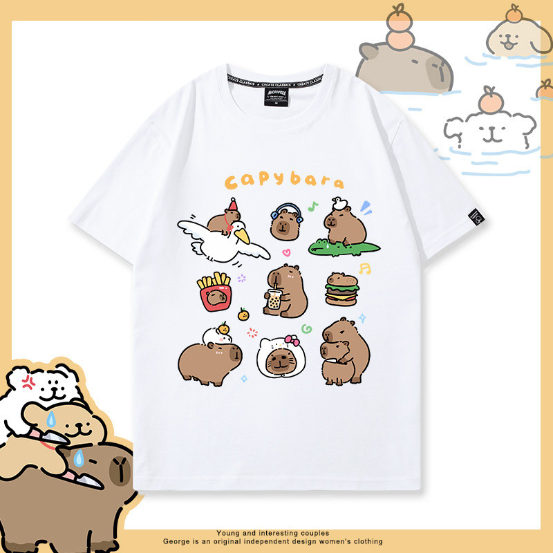 รูปแบบน่ารักเสื้อยืด Capibala Nine Palace Grid Tshirt Unisex ขนาด100-150cm & S-5XL