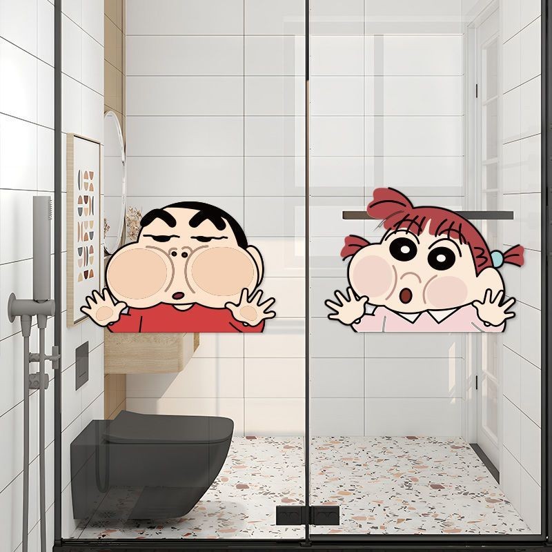 Creative Crayon Shin-Chan สติ๊กเกอร์ติดผนังการ์ตูนน่ารัก-สติ๊กเกอร์ติดประตูห้องน้ํา-กระจกสติ๊กเกอร์ติดผนังกันน้ํา-น่ารักตลกป้องกันการชนกันสติกเกอร์ตกแต่ง