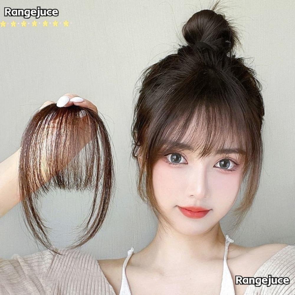 RANGEJUCE Air Bangs Hairpiece, สีดําสีน้ําตาลสังเคราะห์ Mini Fake Bangs, ผู้หญิงสําหรับสาว Hairpiece