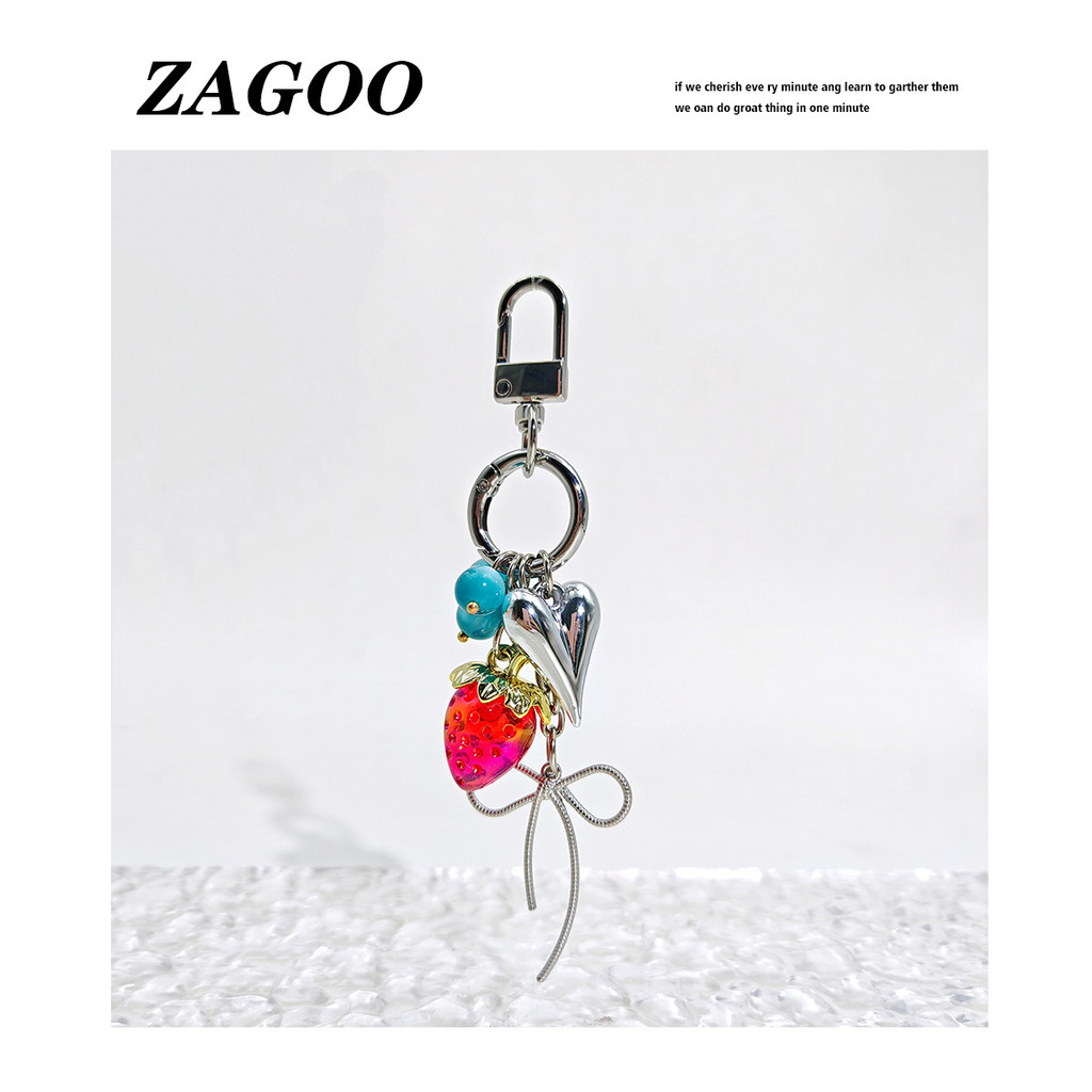 Niche Design Feeling ins Strawberry Silver Metal Love Pendant Beaded Bag Pendant Mobile Phone Pendan