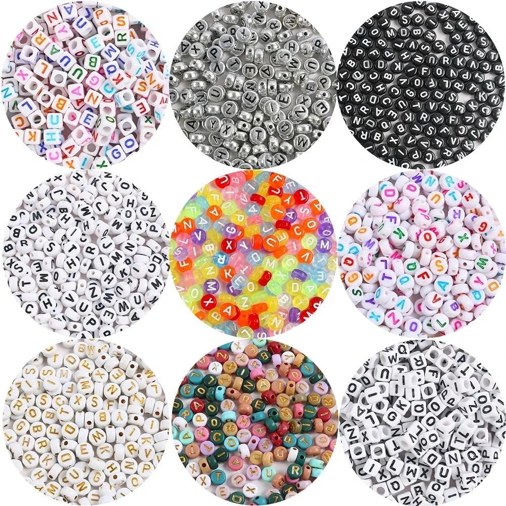 100 ชิ้นผสมสีอะคริลิค AZ 26 ตัวอักษรลูกปัดแบนรอบ Spacer ตัวอักษรลูกปัดสําหรับเครื่องประดับทํา Diy สร้อยข้อมือสร้อยคอ