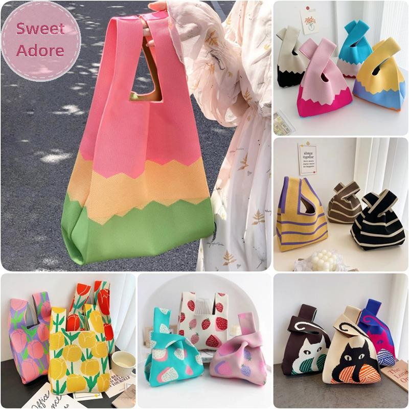 Sweetadore แฟชั่น Handmade ถักกระเป๋าถือผู้หญิง Mini Knot สายรัดข้อมือเกาหลี Casual Tote กระเป๋านํากลับมาใช้ใหม่ช้อปปิ้งกระเป๋า TH
