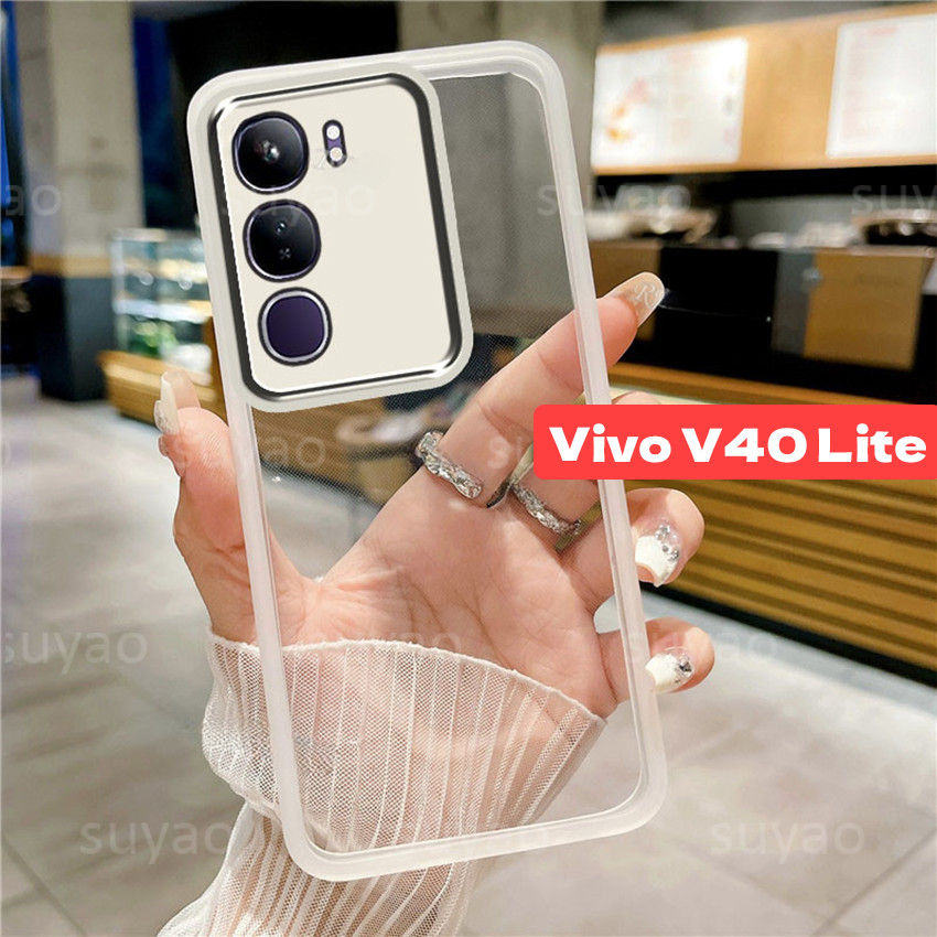 สําหรับvivo V40 Lite V40Lite Y200 Y19S 5G 4Gเคสโทรศัพท์สแควร์ปลอกVivoV40Lite VivoV40 Proบางใสนุ่มคู่เชลล์เลนส์กันกระแทกTPUชุบโปร่งใสแฟชั่นปกหลัง