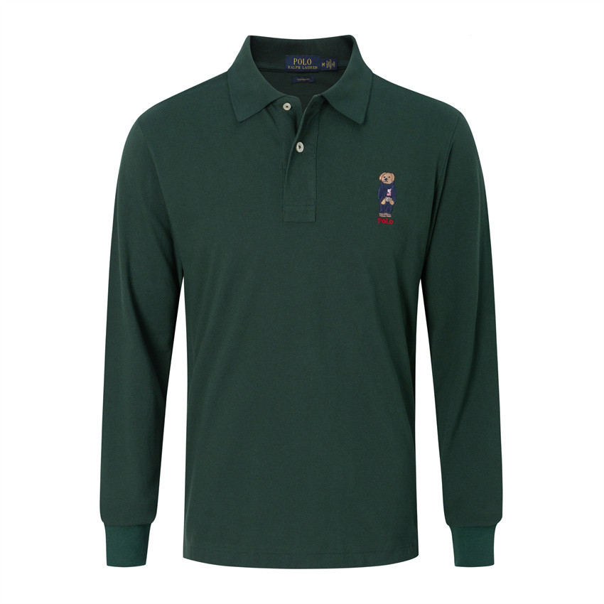 Ralph Lauren polo ผู้ชายแขนยาว lapel t เสื้อฤดูใบไม้ร่วงและฤดูหนาวผ้าฝ้ายแขนยาว t เสื้อ (วัสดุตาข่าย) เย็บปักถักร้อยโลโก้ปกเสื้อโปโลแขนยาว