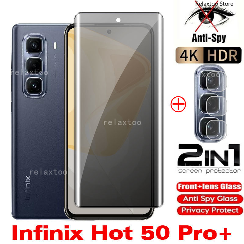 2IN1 Privacy Screen Protect Glass Film For Infinix Hot50 Hot60 Hot70 HOT 50 60 70 Pro Plus + Pro+ 70Pro+ 70i 50Pro+ 60Pro+ 60i Hot50Pro+ 50i Hot60Pro+ Hot70Pro+ 4G 5G Curved Anti Spy Front Screen Protect Tempered Glass Camera Phone Film