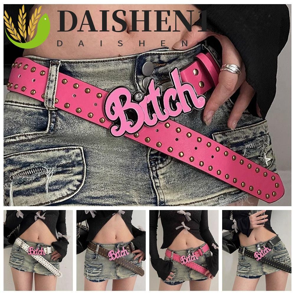 Daishen1 เข็มขัดหนัง PU ลายตัวอักษร หมุดอัลลอย สไตล์วินเทจ สีชมพู Y2K สําหรับตกแต่งกางเกงยีน