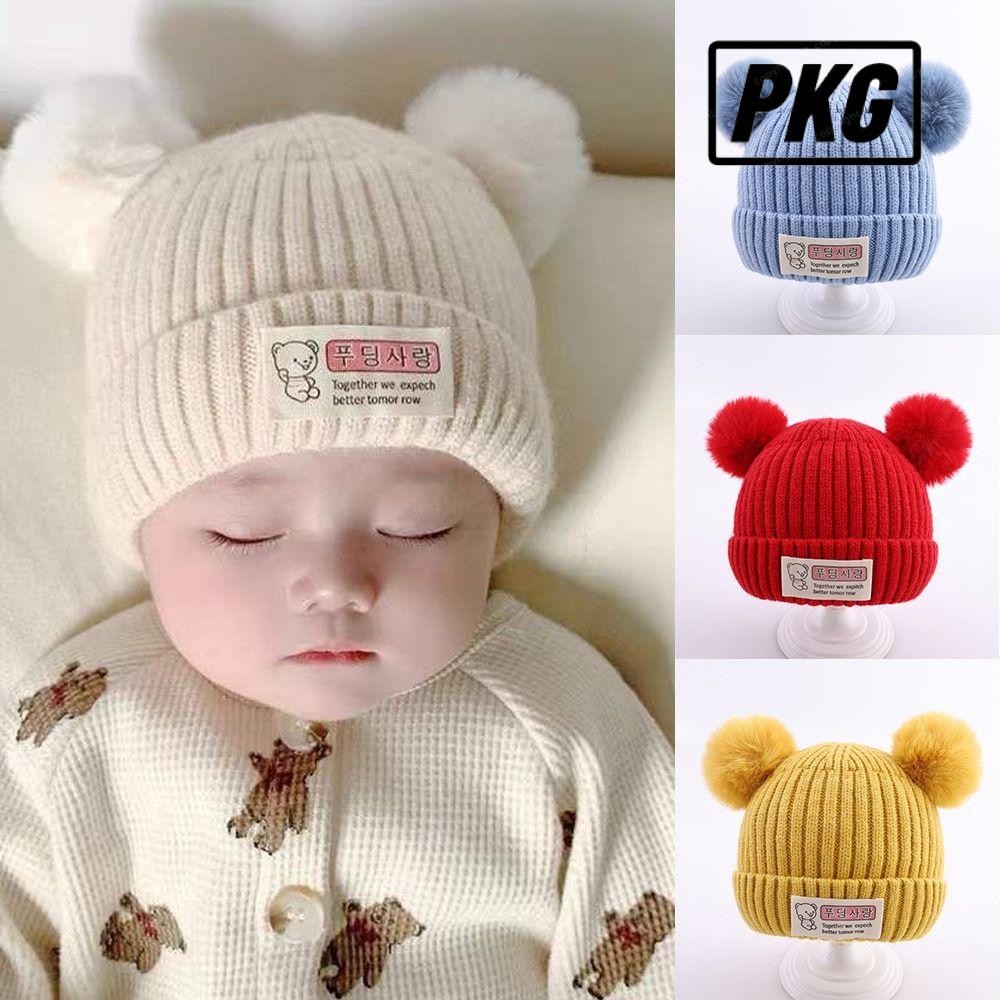 Repkg หมวกฤดูหนาว, 0-3 ปี Plush Ball หมวกถักเด็ก, คุณภาพสูงนุ่มสีทึบเด็กหมวกอบอุ่นชายหญิง