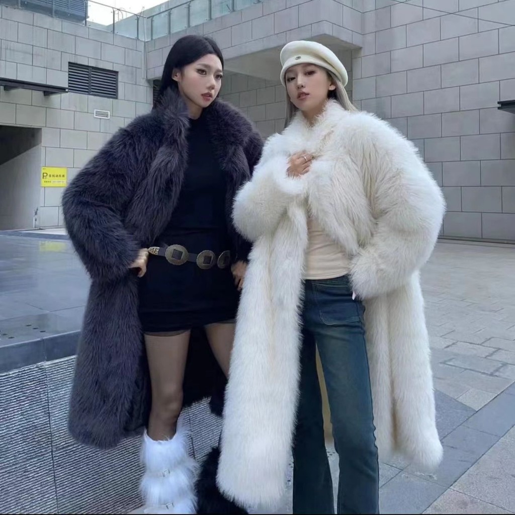 Furry เสื้อแจ็คเก็ตสไตล์เกาหลีหญิงสไตล์เซ็กซี่ฤดูใบไม้ร่วงฤดูหนาว Influencer สไตล์ใหม่เลียนแบบ Fox Fur ยาวหนา