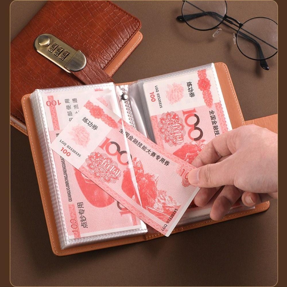 เครื่องผูกท้าทายซองจดหมาย 100 ซอง, หนัง PU พร้อมรหัสผ่านล็อคประหยัดเงินโน๊ตบุ๊ค, หนังสือเล่มเล็กเก็บธนบัตรกันน้ําแบบใช้ซ้ําได้หนา - รูปที่ 2