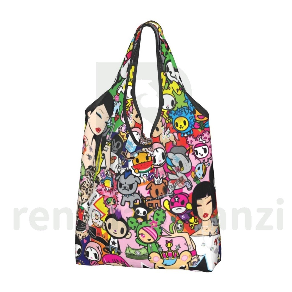 Tokidoki กระเป๋าช้อปปิ้งReusable Grocery Toteกระเป๋าXLarge 50LBS Ripstopกระเป๋ารีไซเคิลพร้อมกระเป๋าจ