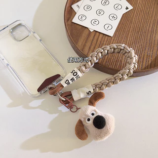 Creative ins Master Dog Head Doll Pendant Phone Case Lanyard Twist Rope สายรัดข้อมือสั้นพวงกุญแจแขวนโซ่