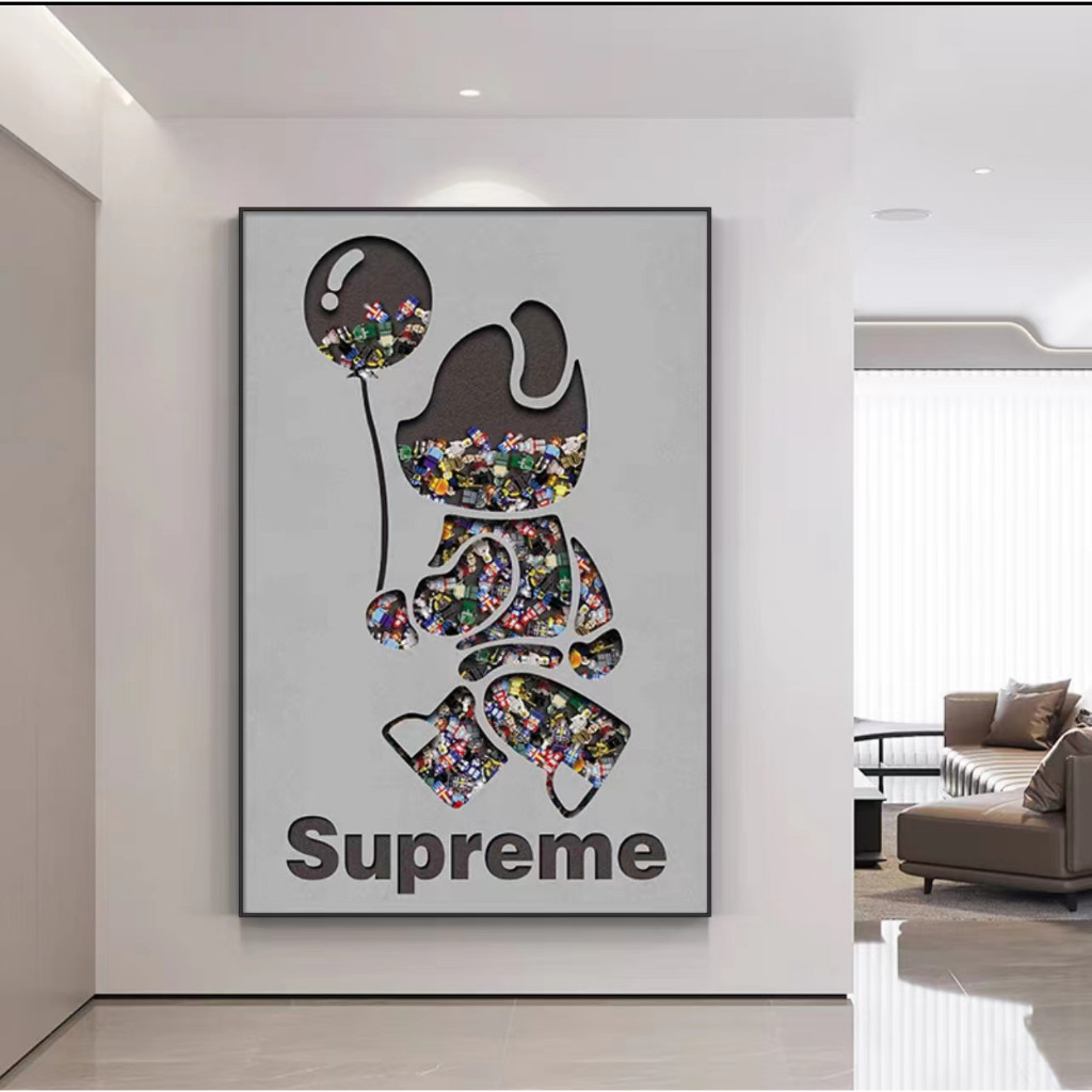 หมีรุนแรงทางเข้าภาพวาดตกแต่ง KAWS บล็อกตัวต่อแนวโน้มทางเดินภาพจิตรกรรมฝาผนังทางเดินห้องนั่งเล่นแสงหรูหราภาพวาดตั้งพื้นภา