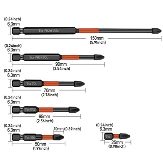 6Pcs Electric Screwdriver Set 150 90 70 65 50 25mm Impact Strong Magnetic Batch Head Cross High Hardness Hand Drill Bit