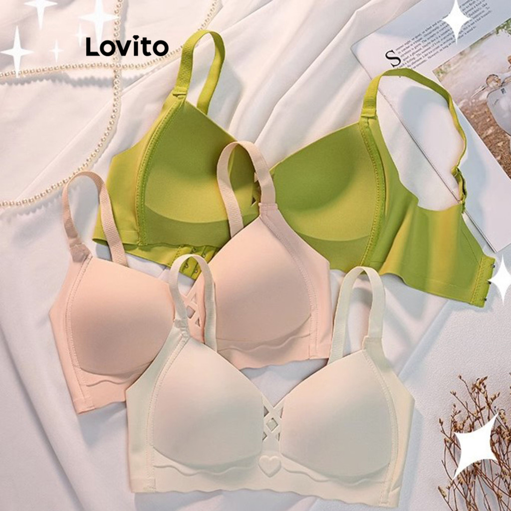 Lovito เสื้อชั้นในผู้หญิง เบสิก ปรับสายได้ สีพื้น สไตล์เซ็กซี่ LNE46444