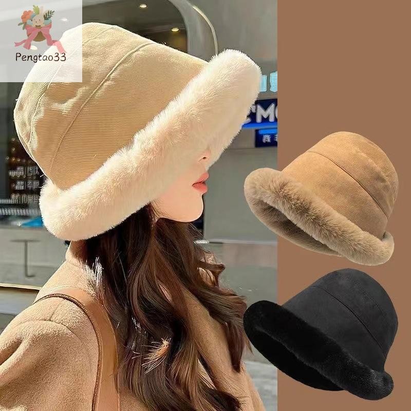 Pengatao33 นุ่มหนา Plush ฤดูหนาวหมวกแฟชั่นกลางแจ้ง Warm Beanies หมวกชาวประมงแนวโน้มแฟชั่นสุภาพสตรี Windproof ปานามาหมวก COD