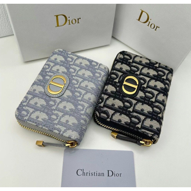 [กล่องของขวัญ] แฟชั่น Dior zipper กระเป๋าสตางค์ การเย็บ D-D แพ็คการ์ด ผู้หญิงสุดหรูกระเป๋าถือ