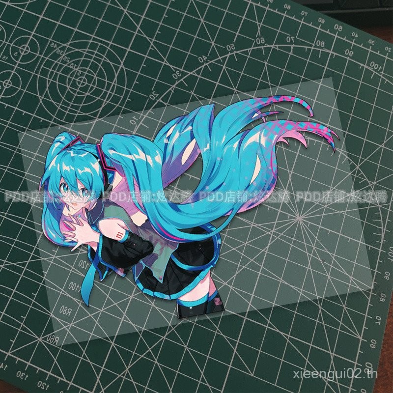 สติกเกอร์สะท้อนแสงหัวหอมสีเขียวสองมิติ Hatsune Miku ตัวละครดนตรีการ์ตูนมิกุสติกเกอร์ตัวรถตกแต่งส่วนบุคคลกันน้ำ w299